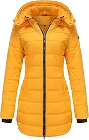 [JEShifangjiusu] Womens Zip Full Pure Color Slim Fit Down Jacket Thickening Long Padded Coat With Hood Warm Long Down Jackets, Yellow A1, S