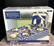 New In Box Wenzel Picnic Set For 4 Cutlery Cups Napkins Dishes Picnicware Case