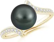 [Angara] Tahitian Cultured Pearl Bypass Ring in 14ct Solid Gold for Women | June Birthstone Jewellery for Her
