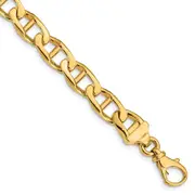 Solid 14K Yellow Gold 22 inch 9mm Hand Polished Fancy Anchor Link with Fancy Lobster Clasp Chain Necklace