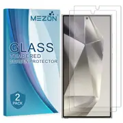 [2 Pack] Samsung Galaxy S24 Ultra (6.8") Tempered Glass Crystal Clear Premium 9H HD Screen Protector by MEZON – Fingerprint Unlock, Shock Absorption (Galaxy S24 Ultra, 9H)