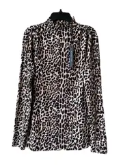 Elie Tahari womens Leopard Print Mock Neck Turtleneck Large Fitted Knit Top $110