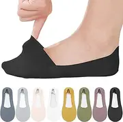 [Zuimei] 8 Pairs Invisible Socks No Show Socks for Women, Low Cut Boat Socks, Non Slip Cotton Liner Boat Socks Casual Socks for Loafer Boat Flats, Skin color, black, light grey, dark grey, yellow,