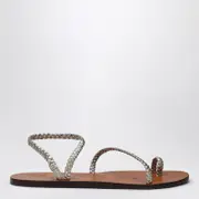 [Manebí] Platinum leather thong sandals with ring 38 IT Brown