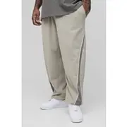 Mens Grey Plus Piping Detail Loopback Oversized Gusset Joggers