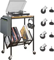 Record Player Cabinet with Wheels, Turntable Stand with Vinyl Storage, Organiser