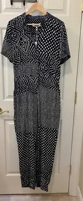 Diane Von Furstenberg Jumpsuit Size 12 Lucy Blue Tapna Patchwork Silk New