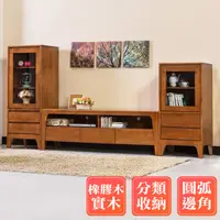 在飛比找PChome24h購物優惠-Boden-森克8.4尺全實木收納電視櫃組合(柚木色)