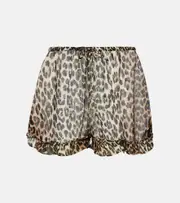 [Ganni] Ganni Leopard-print ruffled chiffon shorts AU 16 multicoloured