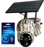 Elinz 4G Cellular PTZ Solar Powered Camouflage Outdoor Security Camera 3MP 2K HD Resolution 360° IP65 for Trail Wildlife Surveillance CCTV, 2-Way Talk, PIR, Siren, Colour Night Video, AlDi Sim