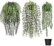 SHEPIN Pack of 3 Hanging Plants Artificial with Pot, 43-47 cm Artificial Plant Hanging, Artificial Hanging Plants Like Real Artificial Plants Plastic Plants Decoration for Indoor Outdoor Outdoor