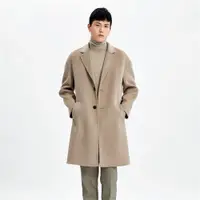 在飛比找ETMall東森購物網優惠-【米蘭精品】羊毛大衣毛呢外套-翻領修身雙面呢長版男外套5色7