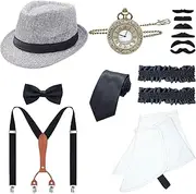 OSEMIOKA 1920s Mens Costume Accessories Set Great Gatsby Gangster Costume for Men Roaring 20s Costumes Hat Gangster Spats