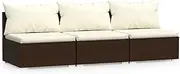 vidaXL Lounge Set for Indoor or Outdoor Use, 3-Seater Poly Rattan Sofa with Cushions, Brown and Cream, Modular Design