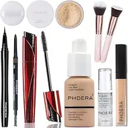 Hilareco PHOERA Makeup Set: Foundation, 9D Mascara, Primer, Powder, Concealer, Kabuki Brushes for Full Coverage