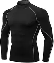 [LWISMIL] Men's Long Sleeve Compression Shirts Mock Neck Athletic Base Layer T-Shirt Quick Dry Tops for Workout Sport Gym