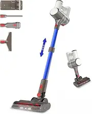 Cordless Vacuum Cleaner, Stick Vacuum Cleaner with 27Kpa Powerful Suction, Up to 45mins Runtime, 3 Suction Mode, 6 in 1 Lightweight Stick and Handheld Vacuum for Hard Floor Carpet Car Pet Hair