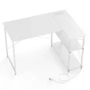 Giantex L-shaped Desk w/Power Outlet Home Office Computer Desk Corner Gaming Table White