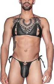 [TINAYAUE] Men's Sexy Underwear Sets Sissy Bra with Triangle Panties Gay Backless Lingerie Set Men's Erotic Bikini Top, Hollow Out Lingerie Bra Sexy Low Waist Thong