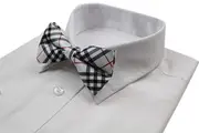 Mens White Plaid Patterned Bow Tie