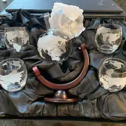 Whiskey Decanter Sets Globe Decanter for Alcohol Large Etched Globe Round Base