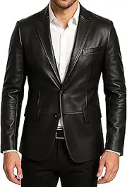 [LP-FACON] Mens Lambskin Leather Blazer Sports Jacket - Winter Dress Style Car Coat Black - Soft Genuine Leather Suit Jacket