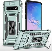 Slide Camera Case for Samsung Galaxy S10,Kickstand with Built-in 360° Rotate Magnetic Ring Stand Shockproof Protective Armor Cover,Green