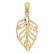 14K Yellow Gold Leaf D/C Dangle Pendant