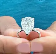 Pear Shape Moissanite And Diamonds Engagement Ring 14k Solid White Gold 5.50ctw
