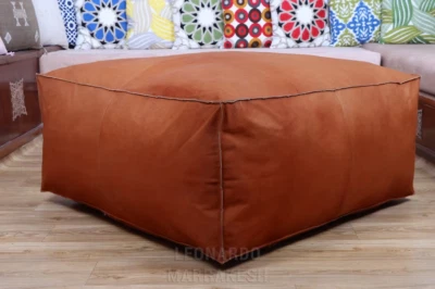 Ottoman Leather Pouffe Large Pouf Footstool Storage Seat Moroccan Handmade New