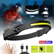 COB LED Headlamp USB Charging Headlight Torch Work Light Bar Head Band Lamp