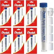 Pentel Mechanical Pencil Eraser Refill Hangsell, 5 Erasers Per Tube, Box of 6 Tubes, Total 30 Eraser Refills (PDE1BP-K6)