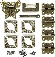 Antique Bronze Butterfly Hasp Latch Buckle Vintage Padlock Lock Latches Box Corner Protectors and Butterfly Hinge Small Wooden Box Hardware Kit for Repair Decorative Jewelry Box Retro Design