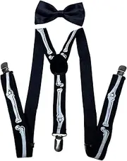 [NiceYnn] Classic/Glitter Braces and Bow Tie Set, 2.5cm Wide Y Back Adjustable Elastic Suspenders with 3 Clips, 12cm Woven Pre-tied Bowtie, One Size for Men Women Wedding Festivals Cosplay Party
