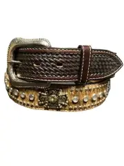 Native American Belt With Conchos & Hand Tooled Leather Billets