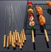 10 Pcs 12 Inch Stainless Steel Kabob Skewers with Wood Handle for BBQ Camping