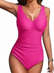 [AI'MAGE] Women's One Piece Swimsuit Tummy Control V Neck Ruched Bathing Suits Cross Back Swimwear S-XXL