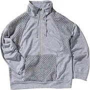 [Aosufei] Womens Casual Long Sleeve Sweatshirt Crew Neck Cute Pullover Relaxed Fit Tops Loose Quarter Zip Sweatshirt With Pockets
