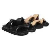 EVERAU® Women Slides Leather Padded Twist Slip-on Sandals Eloise - Umber / AU Ladies 9 / AU Men 7 / EU 40