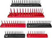 6PCS Socket Storage Tray Suit 1/4in, 3/8in, 1/2in Drive Deep and Sh w Socket Mounts Applicable for Tool Case Black & Red 6PCS