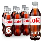 (6 Pack) Coca Cola Diet Coke Soda Soft Drink, No Sugar, No Calories, 16.9 Fl Oz