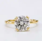 Double Claw Prong Moissanite Round Cut Engagement Ring Solitaire Wedding Ring