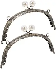 Generic 2pcs Pearl Gold Handle Replacement Purse Strap Bag Handle Purse Hardware for Bag Making Purse Strap Replacement Purse Frames for Bag Making Metal Purse Frame Silver Iron
