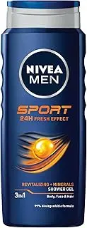 NIVEA MEN Sport Shower Gel and Body Wash 500ml | Energising Lime Scent | Enriched With Minerals to Revitalise Skin | For Body, Face & Hair | 24-Hour Fresh Effect | Removes Sweat & Dirt