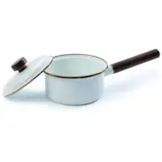 Barebones Living Enamel Saucepan Eggshell Vintage-Inspired Design Steel Walnut