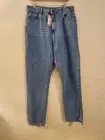 Nasty Gal Size US 12 Organic Blue Denim Split Hem High Rise Mom Jeans NWT