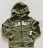 NWT - Old Navy Youth Kids Army Green Zip Up Hoodie Size XS (5) With Pockets