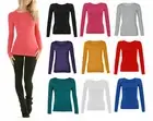 Womens Plain Tshirt Ladies Long Sleeve Round Neck T Shirt Top Plus Sizes 8-26