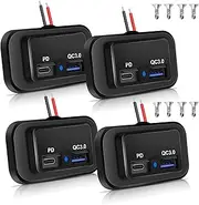 2 x 12V/24V RV USB Socket 48W Dual PD3.0 Type-C (USB C) and Quick Charge QC3.0 USB-A Port Panel Wall Mount Car USB Socket Charger Power Adapter for RV Boat ATV