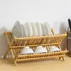Natural Dish Drying Rack 2 Tier Drying Holder Folding Dish Rack Restaurant